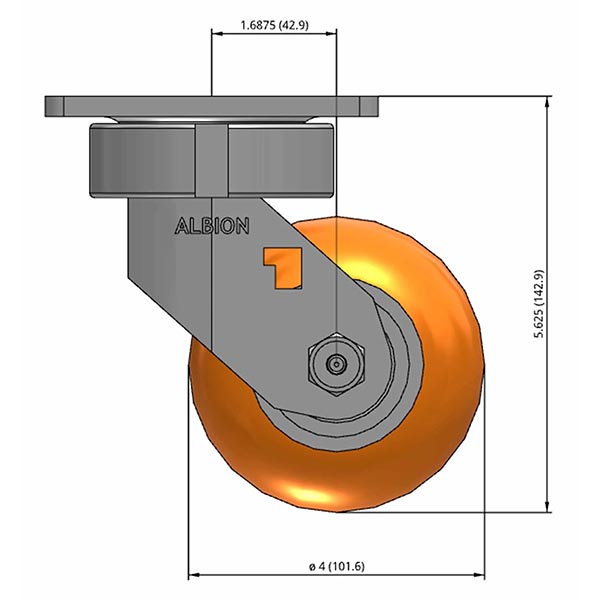 Side view drawing of caster with dimensions